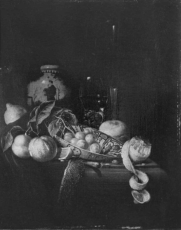 Natura morta con calici, vaso di zenzero e fruttiera - Führermuseum, Linz, attribuito